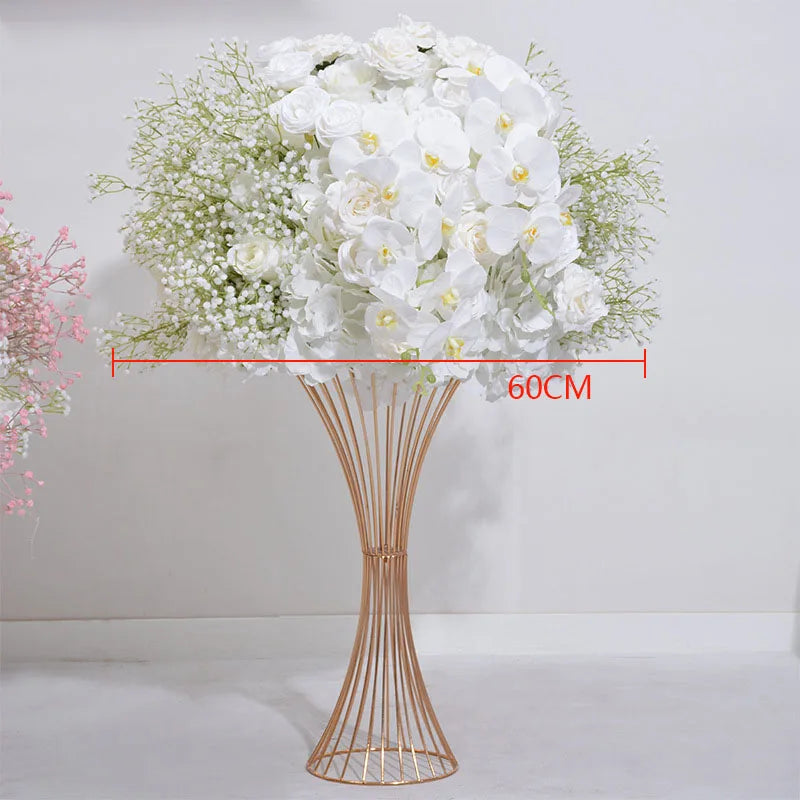 Uflower White Rose Gypsophila Artificial Flower Row Arrangement Wedding Table Centerpieces Floral Ball Window Display Party Prop