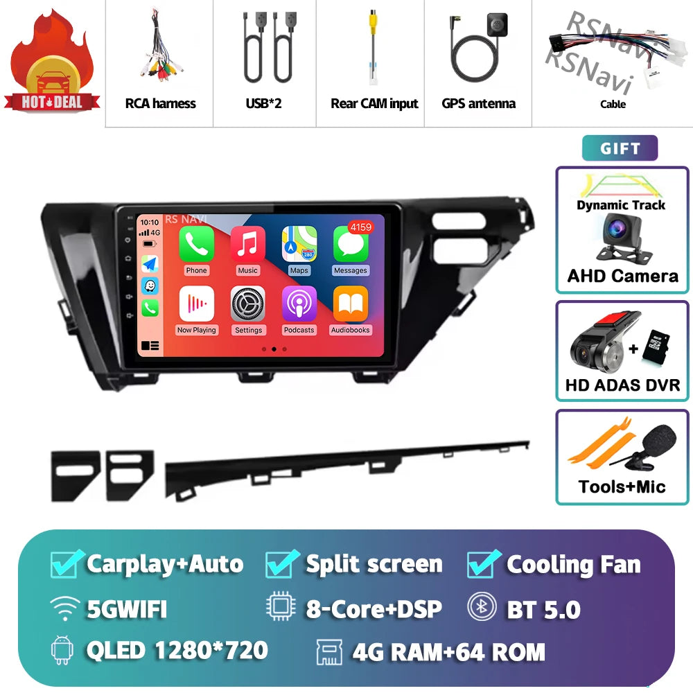 Android 14 Carplay Auto Car Radio For Toyota Camry 8 XV 70 2017 2018 2019 2020 Navigation Video Player Multimedia Stereo DSP GPS
