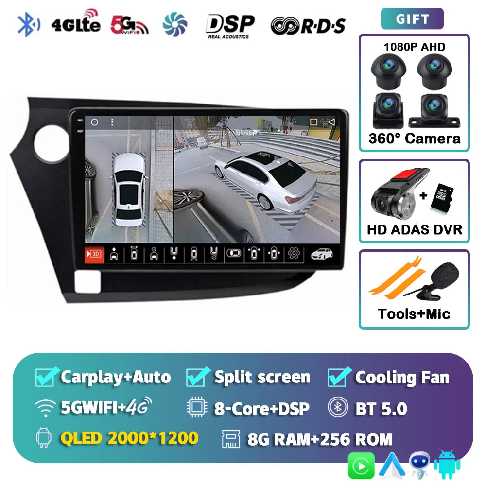 Android 14 Carplay Auto Car Radio Multimedia Player For HONDA INSIGHT 2009-2014 Navigation Autoradio GPS Stereo 2din Head Unit