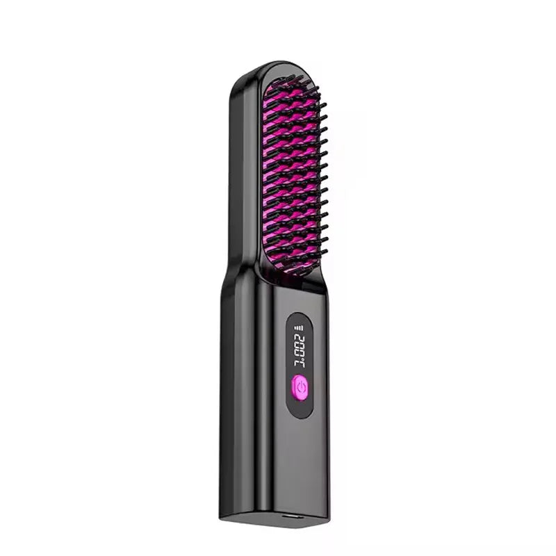 Portable Travel Thermostatic Hot Comb Hair Straightener Ceramic Heated USB Charging Fast Heating Brush Straightening Comb Curler