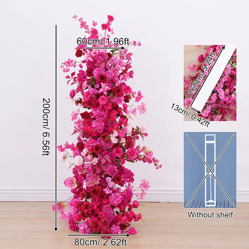 Hot Pink Rose Palm Orchid Aisle Floral Arrangement Wedding Backdrop KT Board Decor Hang Flower Row Banquet Window Display H8919