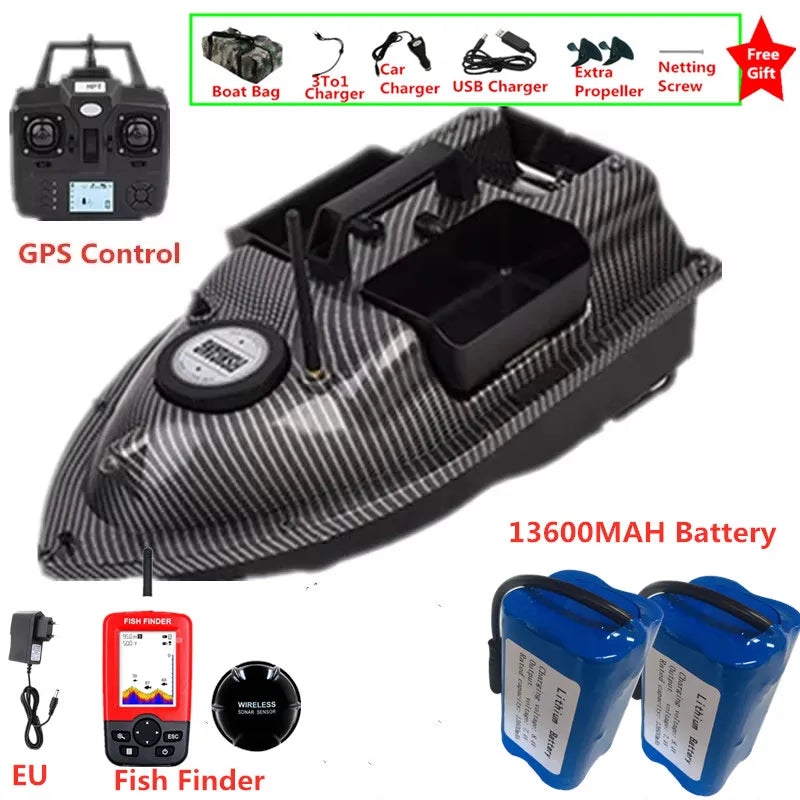16 GPS Return Nesting Sonar Fish Finder RC Bait Boat 500M 2KG LCD Screen Waterproof Correction Yaw Remote Control Fishing Boat
