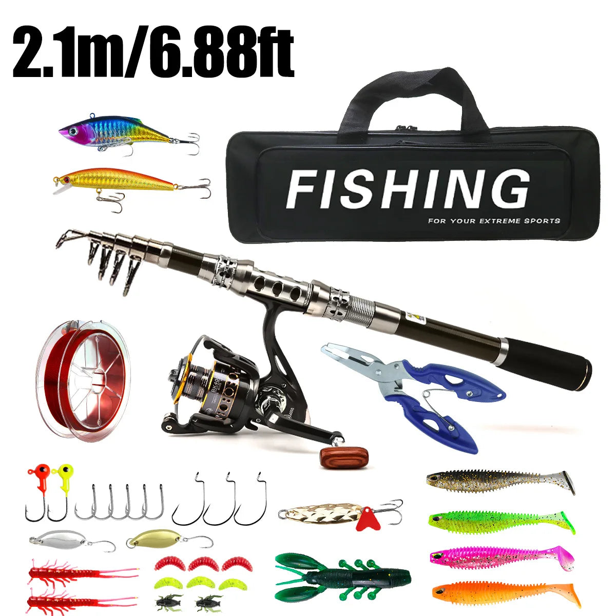 Carbon Lure Rod Wheel Set Sea Fishing Rod Telescopic Fishing Rod Rotating Reel Travel Fresh Water Fishing Set
