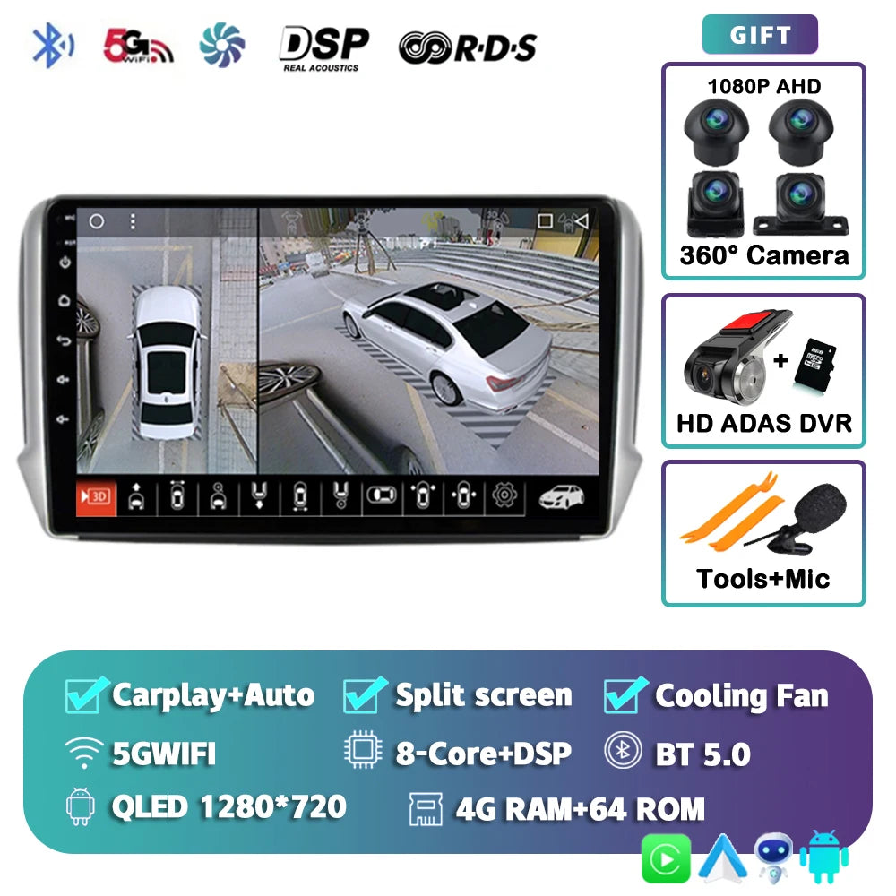 Android 14 For Peugeot 2008 208 2012-2018 Car Radio Multimedia Player Navigation GPS Wireless Carplay Android Auto Stereo 2Din
