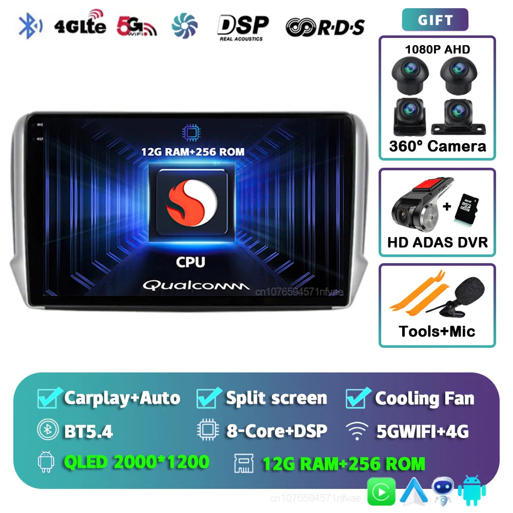 Android 14 For Peugeot 2008 208 2012-2018 Car Radio Multimedia Player Navigation GPS Wireless Carplay Android Auto Stereo 2Din