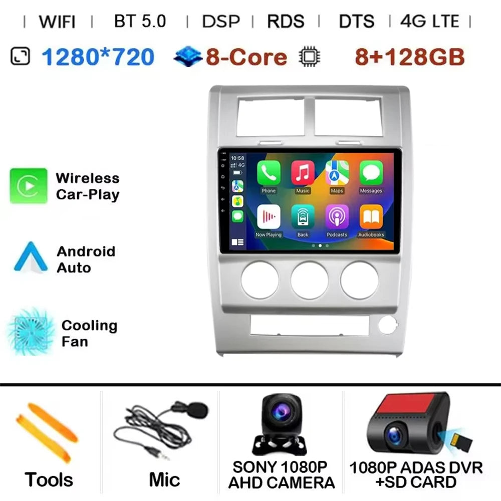 Android 14 Carplay+Auto For Jeep Cherokee KK Liberty 2007 - 2012 Car Radio Multimedia Video Player Navigation GPS 4G Autoradio