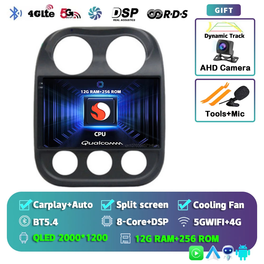 Android 14 For Jeep Compass Patriot 2010- 2016 2K QLED Android Car Radio Multimedia Video Player GPS AI Voice CarPlay Head Unit