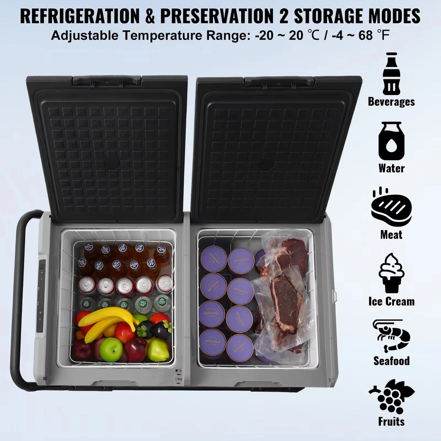 VEVOR 36L 40L 50L 58L 95L 115L Car Refrigerator, 12 Volt, Dual Zone Portable Freezer, Compressor Cooler for Home Camping RV Car