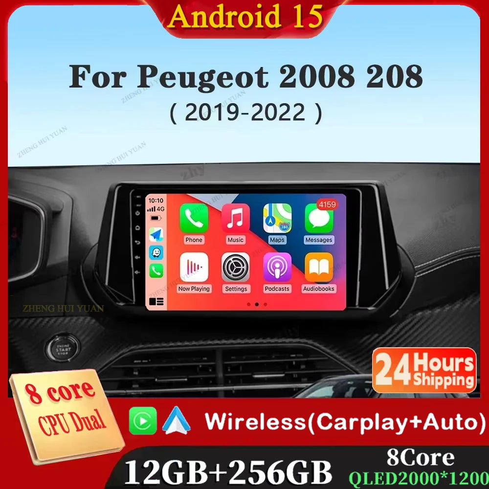 Android 15 Carplay Auto For Peugeot 2008 208 2019 2020 2021 2022 Car Radio Multimedia Video Player Navigation GPS No 2Din 2 Din