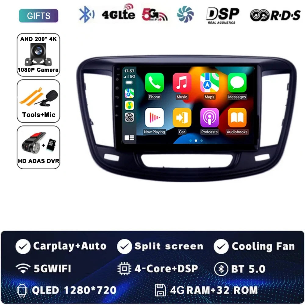 9" Car Raido Carplay Android 14 For Chrysler 200 200C 2015 - 2019 Auto Multimedia Screen Stereo Video Player GPS Navigation WIFI
