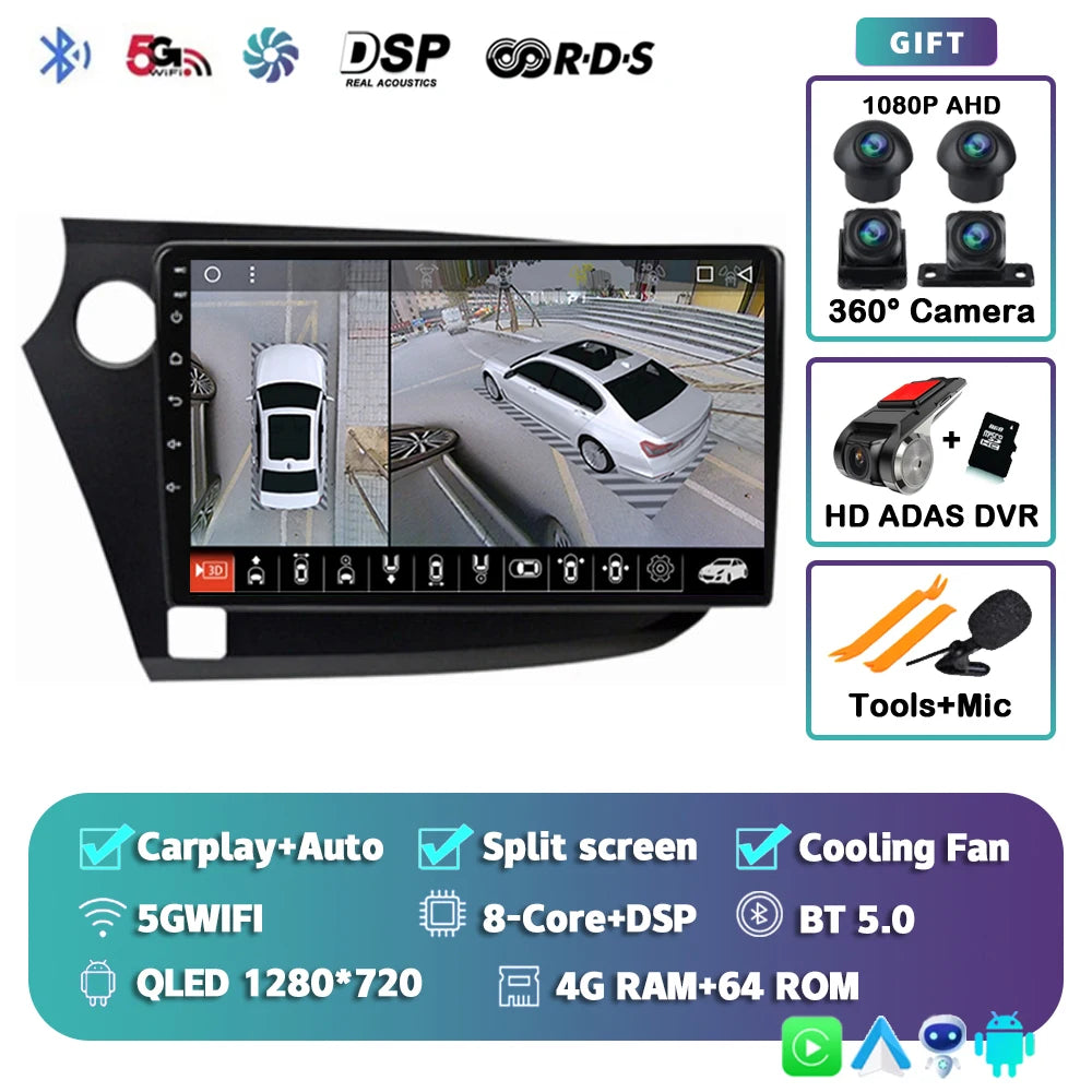 Android 14 Carplay Auto Car Radio Multimedia Player For HONDA INSIGHT 2009-2014 Navigation Autoradio GPS Stereo 2din Head Unit