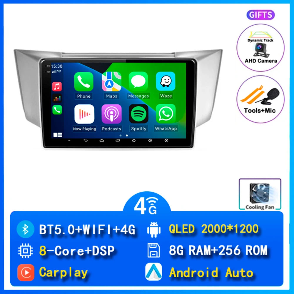Android 14 wifi+4G Carplay AUTO Car Radio For Lexus RX300 RX330 RX350 RX400H 2003 -2009 Navigation GPS Player Stereo Multimedia