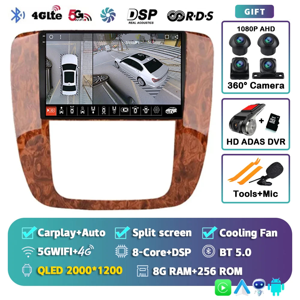 Android 14 Car Radio For GMC Yukon Chevrolet Tahoe Suburban 2008-2012 Carplay Multimedia Video Player Navigation Stereo 2 Din BT
