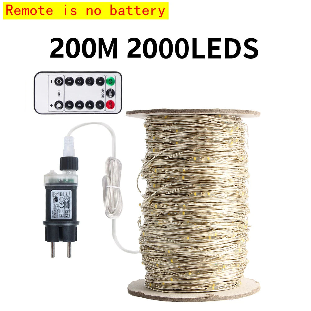 10M-200M LED String Lights Street Fairy Lights Christmas Lights Tree Garland For Outdoor Home Party New Year Wedding Decoration