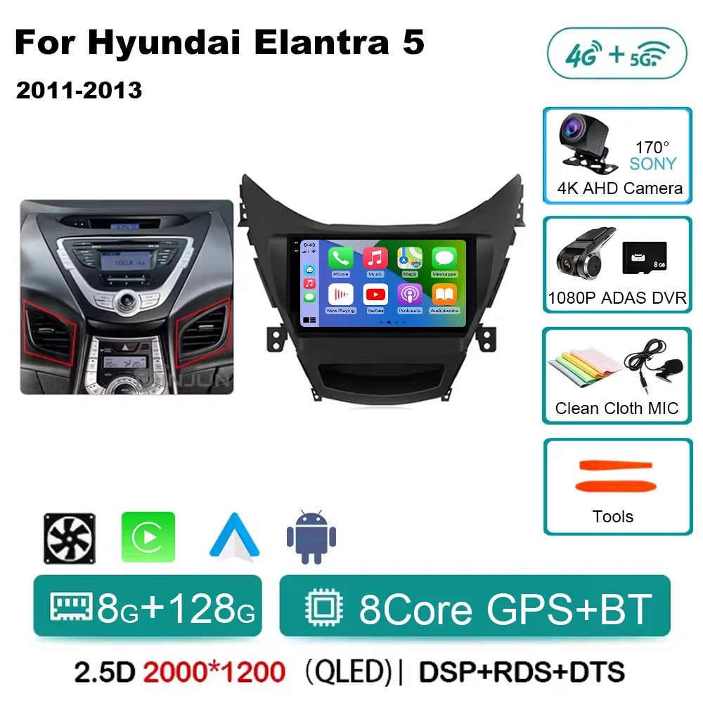 Android 14 Carplay Auto For Hyundai Elantra 5 JK GD MD UD 2011 - 2013 Qualcomm Car Radio Multimedia Video Player Navigation GPS