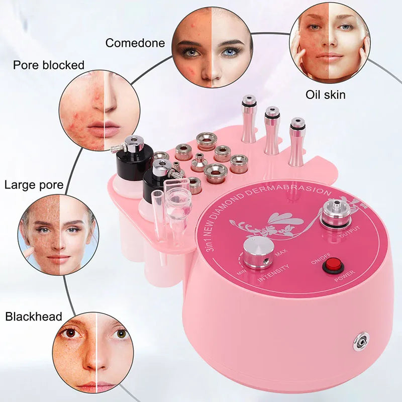 Pink Diamond Microdermabrasion Machine Facial 3 in 1 Professional Blackhead Removal Acne Clearning Anti Aging Skin care Tool