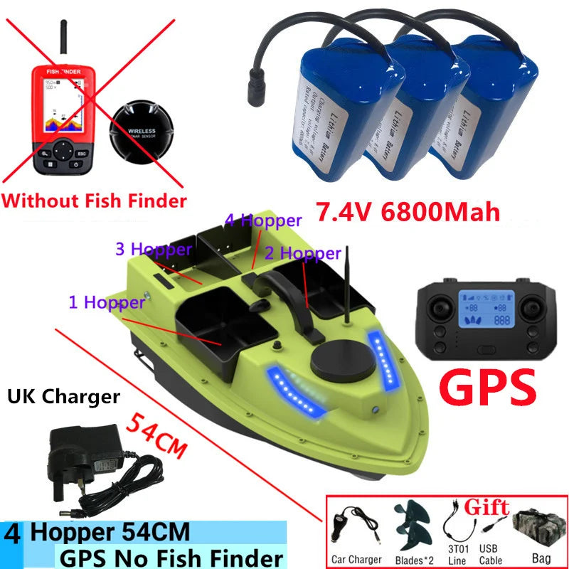 99GPS Smart Cruise Sonar Fish Finder High Speed RC Fishing Boat 4Hopper 600M 3KG Waterproof Lighting Remote Control RC Bait Boat
