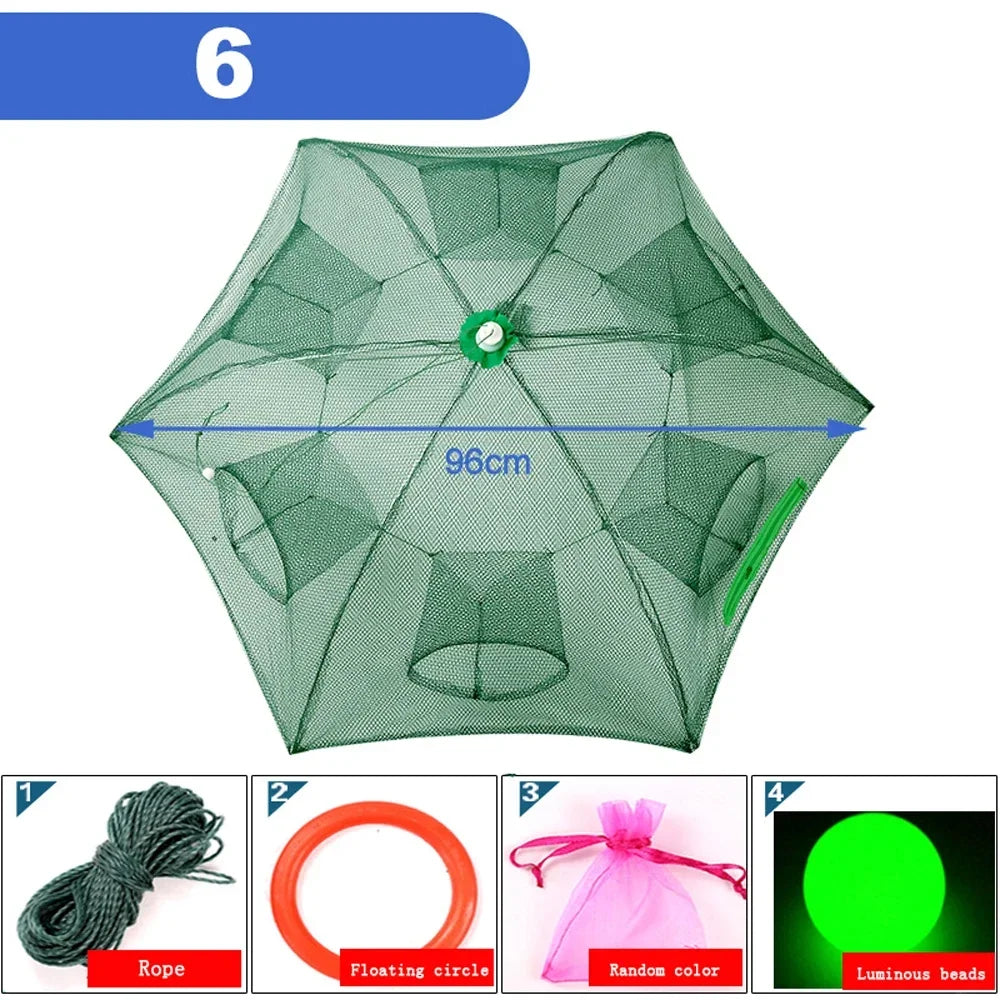 24/20/16/12/10/8/6/4 Holes Portable Fishing Net Shrimp Cage Nylon Foldable Fish Trap Folding Outdoor Automatic Collapsible