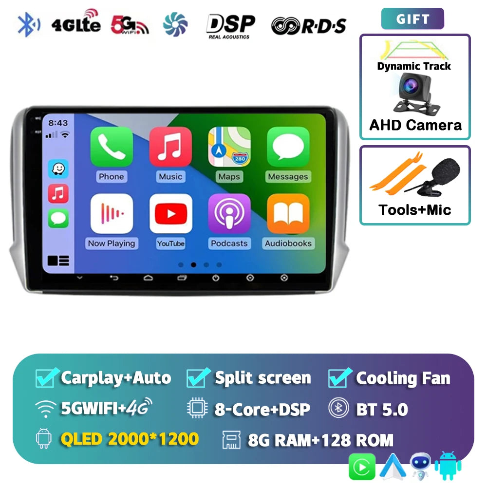 Android 14 For Peugeot 2008 208 2012-2018 Car Radio Multimedia Player Navigation GPS Wireless Carplay Android Auto Stereo 2Din