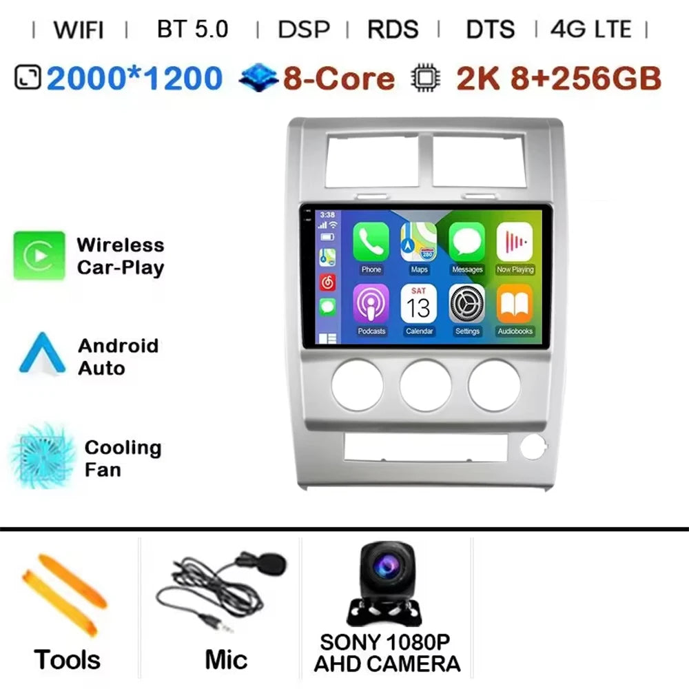 Android 14 Carplay+Auto For Jeep Cherokee KK Liberty 2007 - 2012 Car Radio Multimedia Video Player Navigation GPS 4G Autoradio
