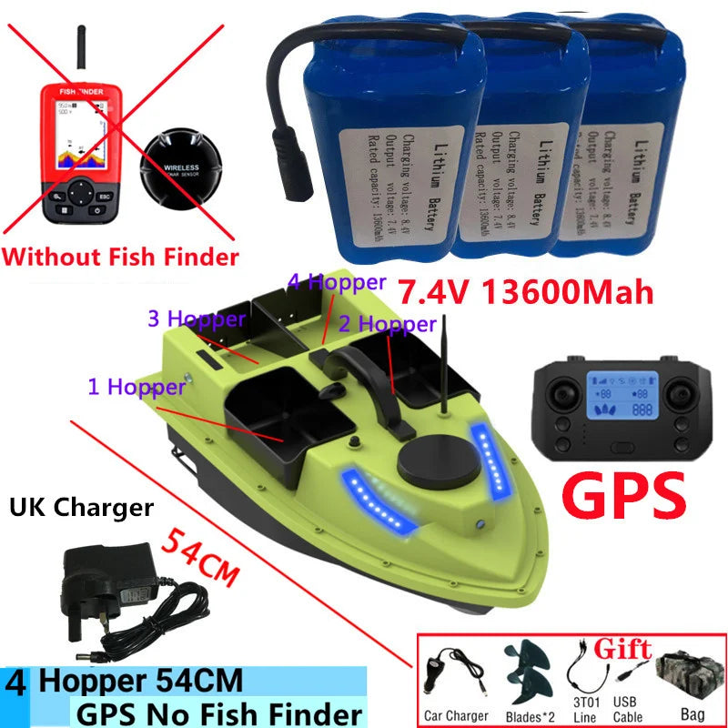99GPS Smart Cruise Sonar Fish Finder High Speed RC Fishing Boat 4Hopper 600M 3KG Waterproof Lighting Remote Control RC Bait Boat