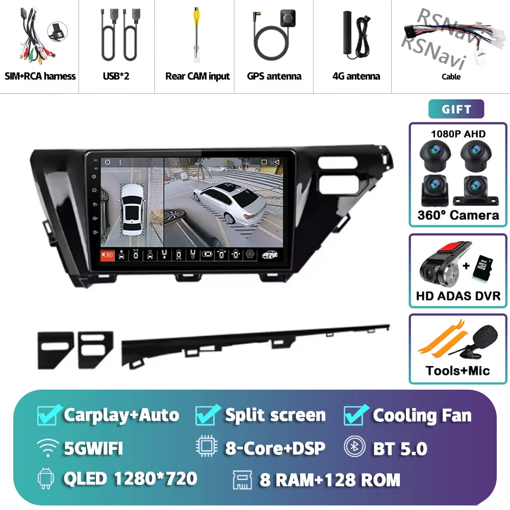 Android 14 Carplay Auto Car Radio For Toyota Camry 8 XV 70 2017 2018 2019 2020 Navigation Video Player Multimedia Stereo DSP GPS