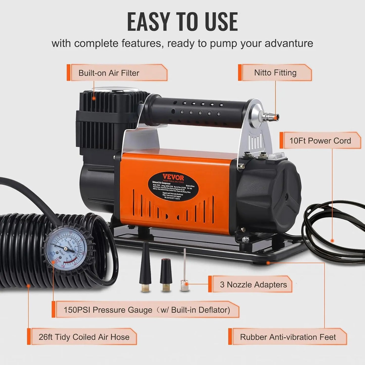 12V Air Compressor Heavy Duty 150PSI Offroad Air Compressor Portable Truck Tire Inflator 6.0CFM Air Pump for Jeep SUV