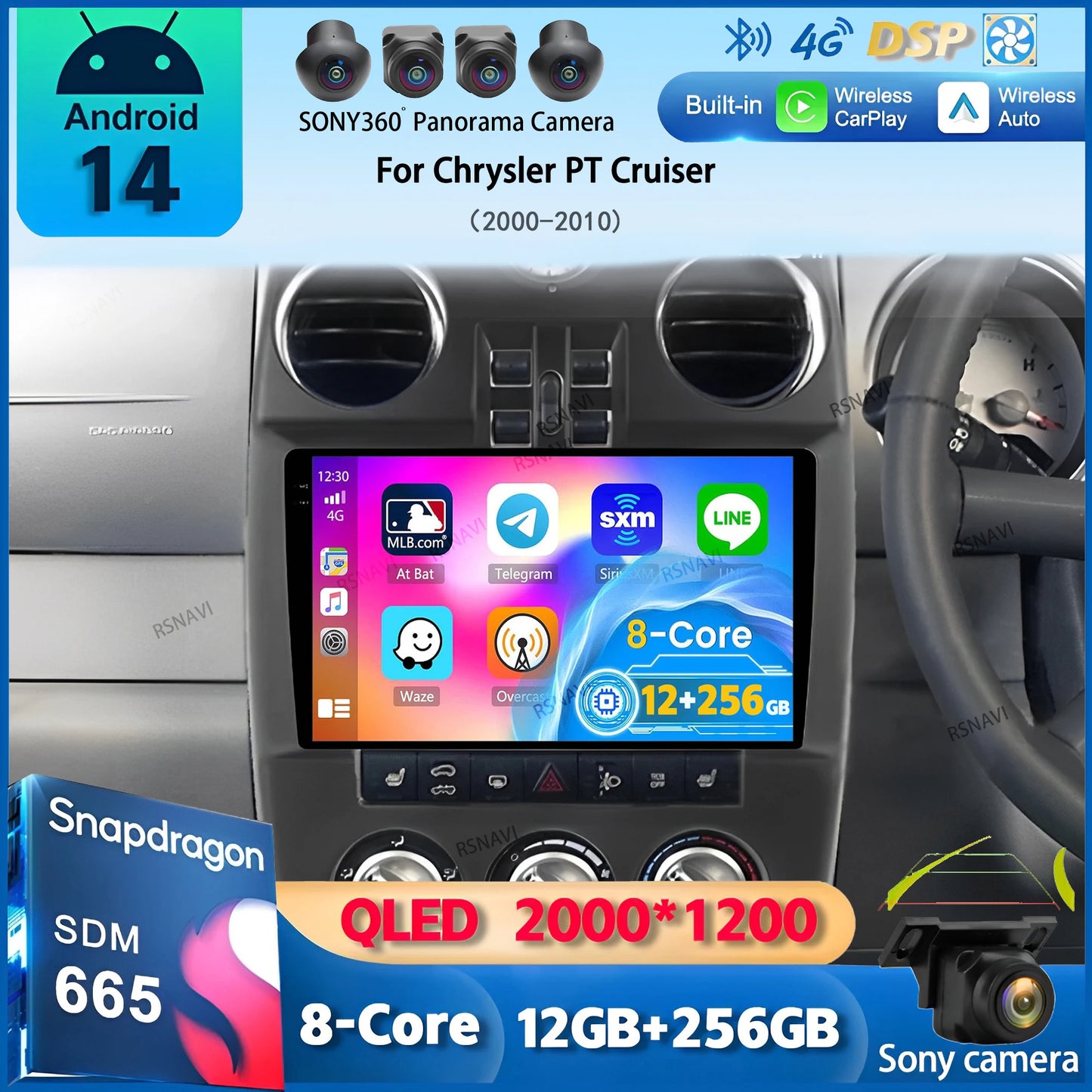 Android 14 Carplay For Chrysler PT Cruiser 2000-2010 2 Car Radio Multimedia Player Din GPS Navigation Autoradio Stereo Head Unit