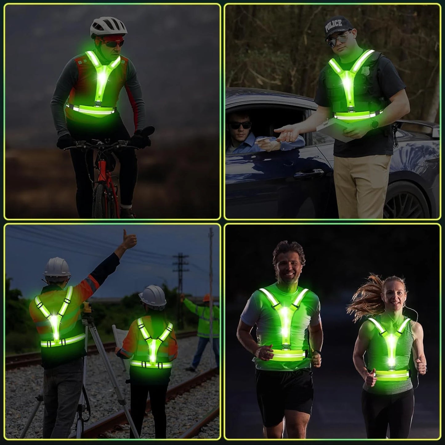 Cycling Running Luminous Vest Safety Reflective Vest LED Light Adjustable Cycling Vest Night Warning Work Fishing Sports Vest