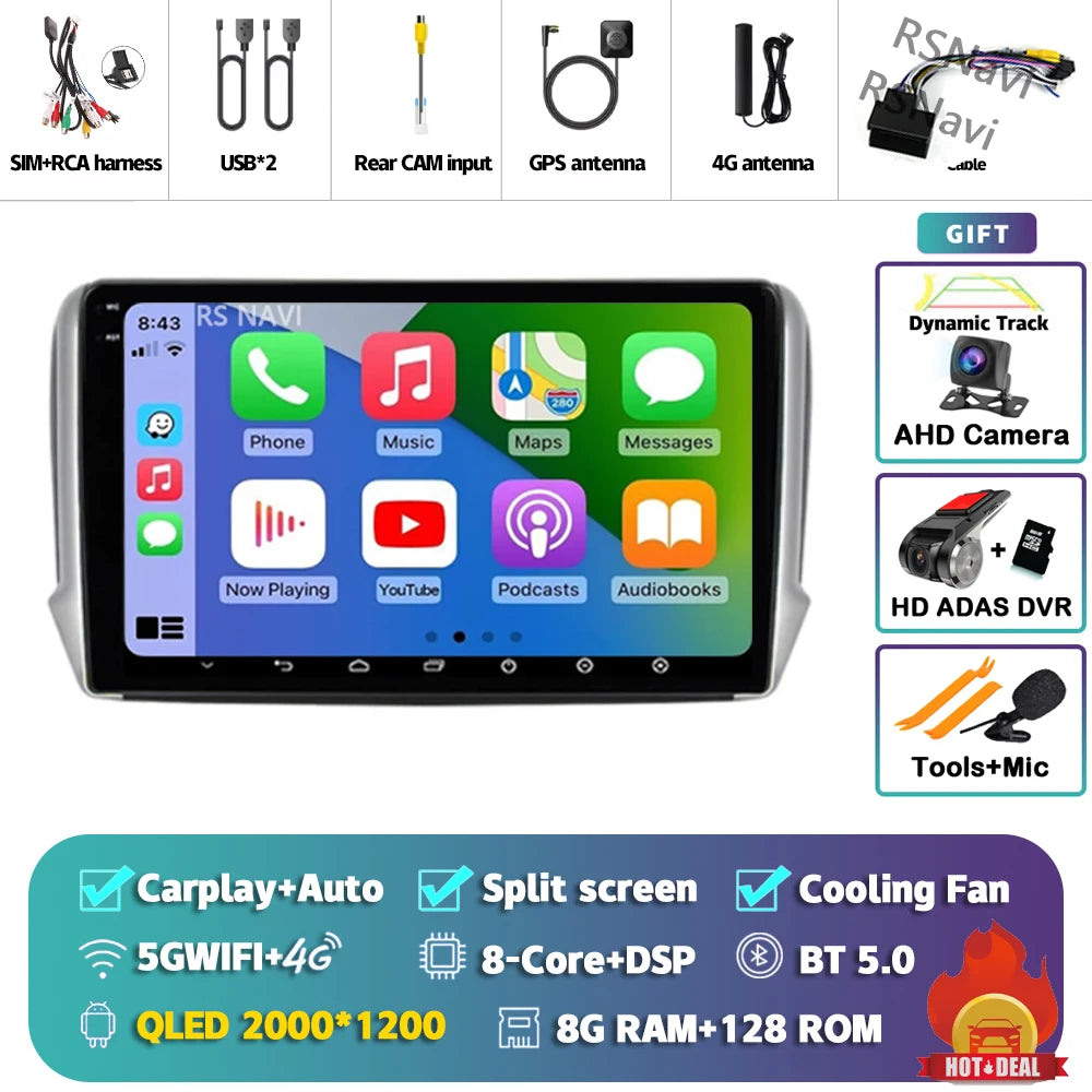 Android 14 Navigation Multimedia Player For Peugeot 2008 208 Series 2012 2013 2014 - 2018 Carplay Auto Stereo BT video Car radio