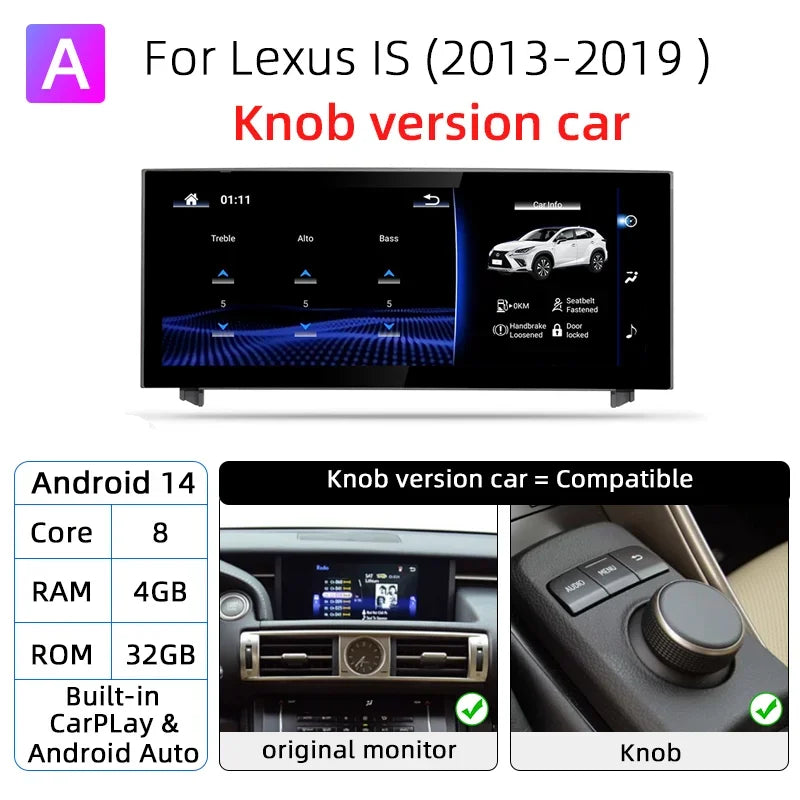 Nunoo Android 14 Wireless Carplay Auto Radio For Lexus IS RC 200 250 300 350 200t 300h Multimedia Player Navigation GPS DSP