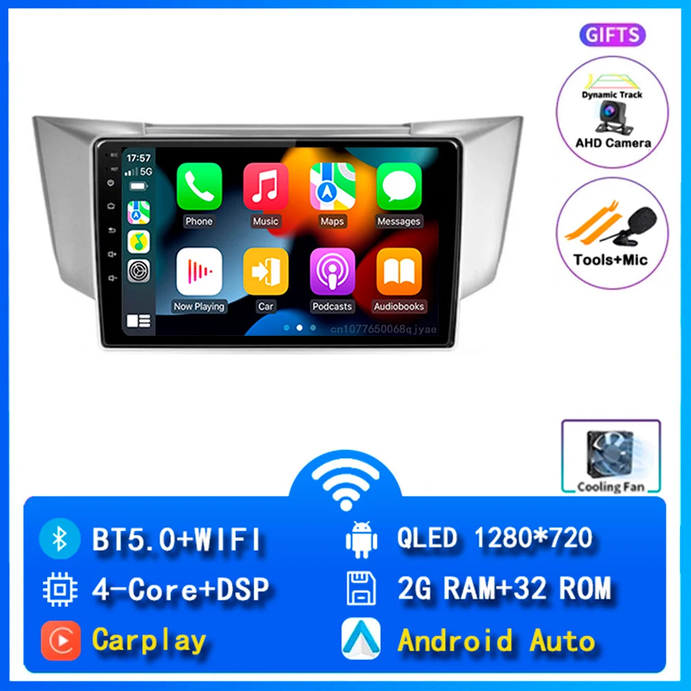Android 14 wifi+4G Carplay AUTO Car Radio For Lexus RX300 RX330 RX350 RX400H 2003 -2009 Navigation GPS Player Stereo Multimedia