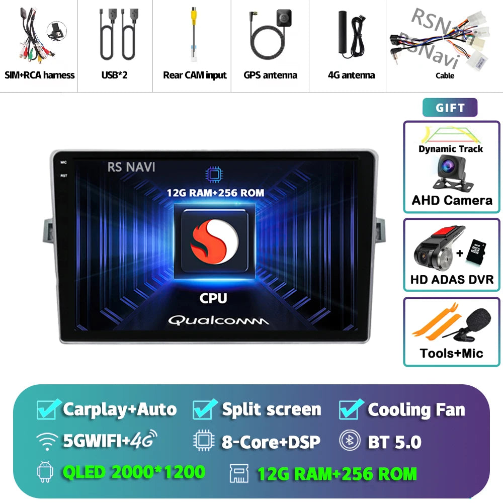 Android 14 Car radio Navigation Multimedia Player For Toyota Verso 2010 2011 2012 2013 2014 2015 2016 Carplay Auto Stereo video