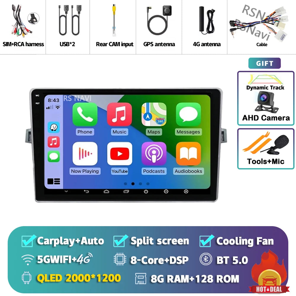 Android 14 Car radio Navigation Multimedia Player For Toyota Verso 2010 2011 2012 2013 2014 2015 2016 Carplay Auto Stereo video