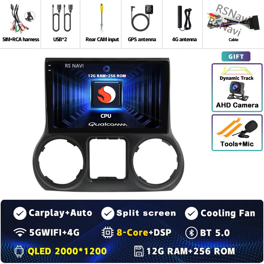 Android 14 Carplay Auto For Jeep Wrangler 3 JK 2015 2016 2017 Car Radio Player Multimedia srereo Navigation BT 4G WIFI DSP