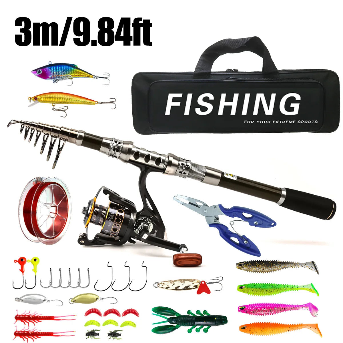 Carbon Lure Rod Wheel Set Sea Fishing Rod Telescopic Fishing Rod Rotating Reel Travel Fresh Water Fishing Set