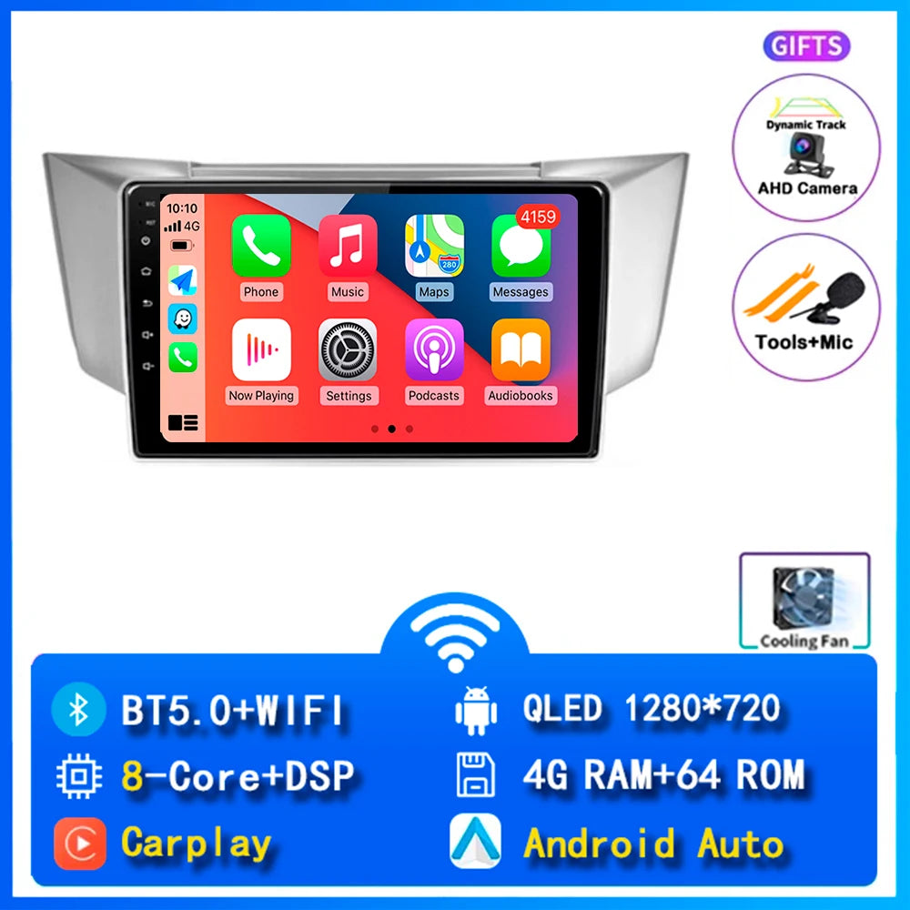 Android 14 wifi+4G Carplay AUTO Car Radio For Lexus RX300 RX330 RX350 RX400H 2003 -2009 Navigation GPS Player Stereo Multimedia