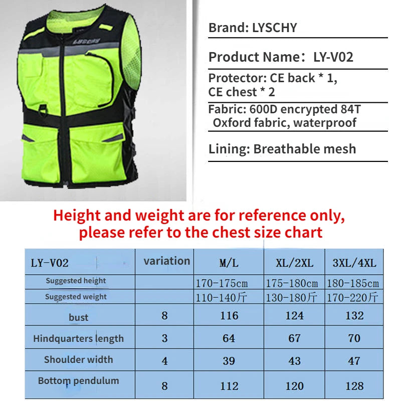LYSCHY Motorcycle Reflecting Vest Winter Reflective Bike Jacket Men Motocross Riding Equipment with Protective Gear Safety Vest