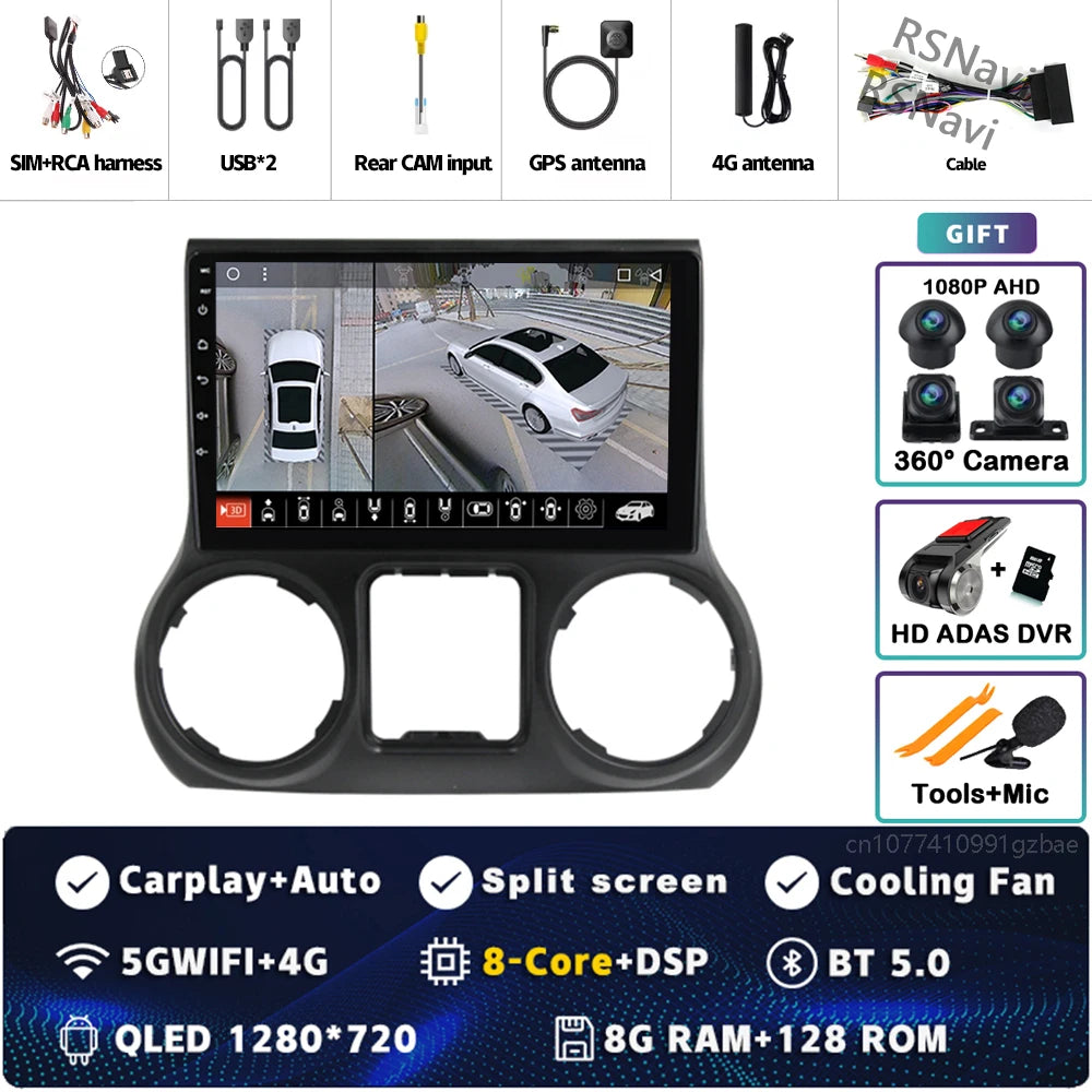 Android 14 Carplay Auto For Jeep Wrangler 3 JK 2015 2016 2017 Car Radio Player Multimedia srereo Navigation BT 4G WIFI DSP