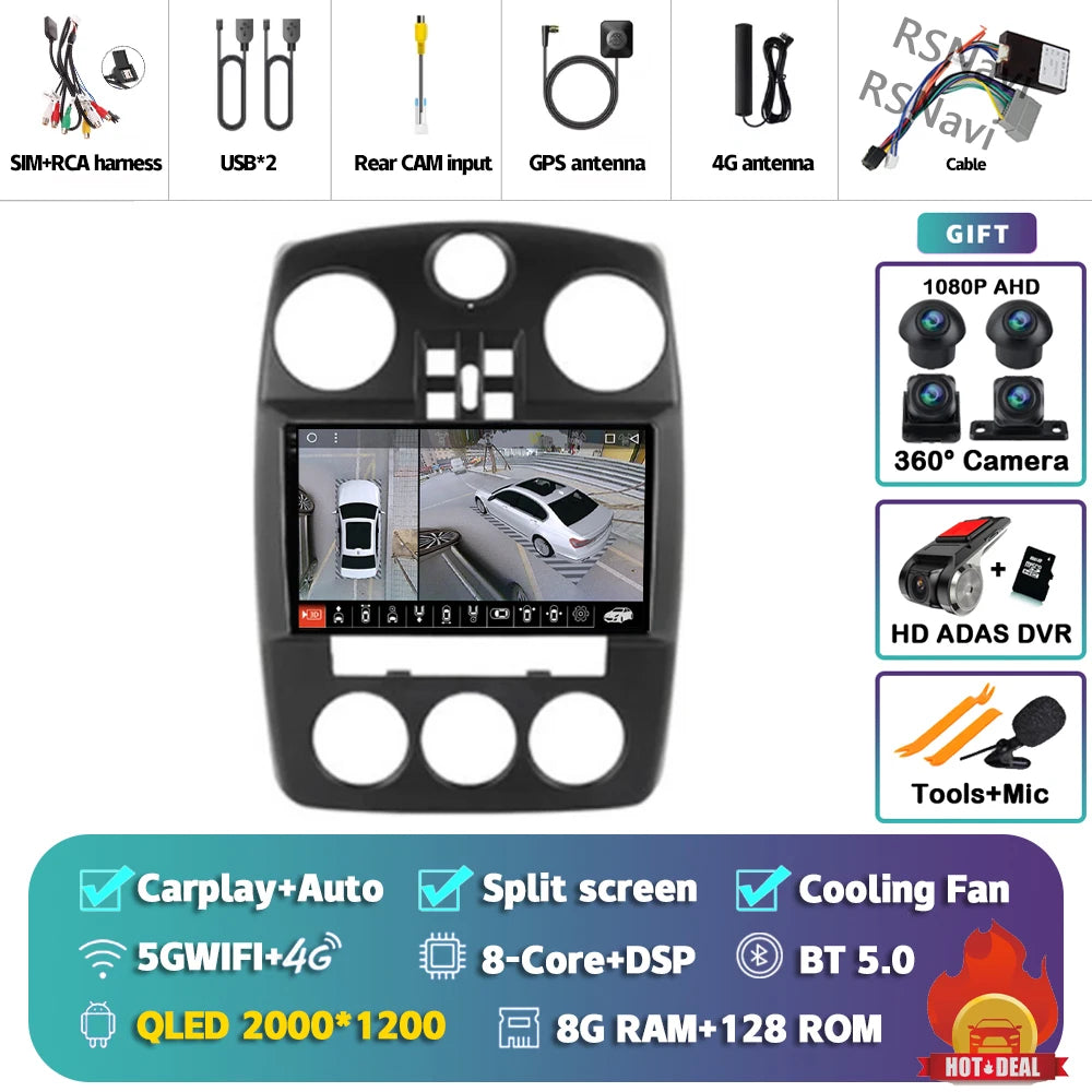 Android 14 Carplay For Chrysler PT Cruiser 2000-2010 2 Car Radio Multimedia Player Din GPS Navigation Autoradio Stereo Head Unit