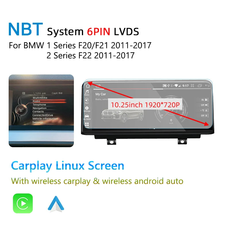 Android 14 Wireless Carplay Auto Radio Touch Screen For BMW 1 2 3 4 Series F20 F21 F22 F30 F31 F32 F33 F34 Multimedia Player GPS