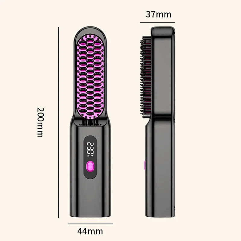 Portable Travel Thermostatic Hot Comb Hair Straightener Ceramic Heated USB Charging Fast Heating Brush Straightening Comb Curler