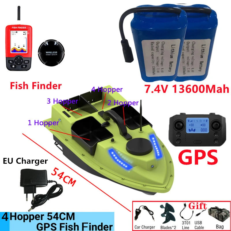 99GPS Smart Cruise Sonar Fish Finder High Speed RC Fishing Boat 4Hopper 600M 3KG Waterproof Lighting Remote Control RC Bait Boat