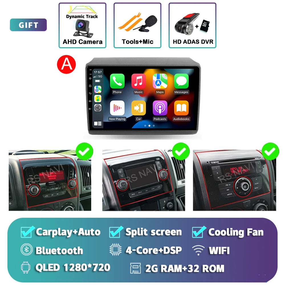 Android 14 Car Radio Carplay Auto GPS Navigation Multimedia Player For Fiat Ducato 2007 - 2015 video Stereo DVD 2 DIN Wifi+4G BT