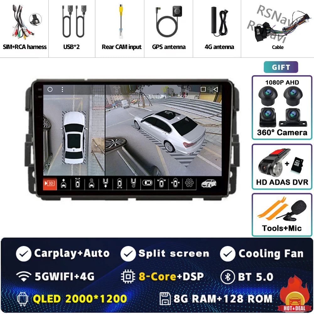 Android 14 Carplay Car Radio for Chevrolet Silverado Impala GMC Yukon Acadia Sierra Multimedia Video Player Navigation Stereo BT