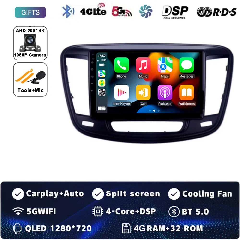 9" Car Raido Carplay Android 14 For Chrysler 200 200C 2015 - 2019 Auto Multimedia Screen Stereo Video Player GPS Navigation WIFI