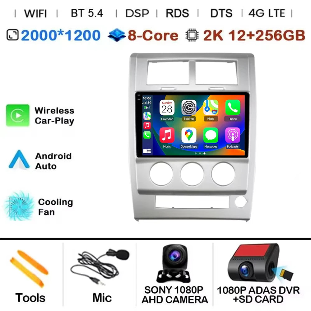 Android 14 Carplay+Auto For Jeep Cherokee KK Liberty 2007 - 2012 Car Radio Multimedia Video Player Navigation GPS 4G Autoradio