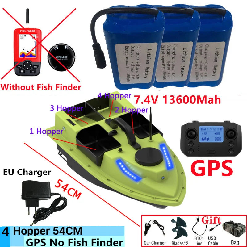 99GPS Smart Cruise Sonar Fish Finder High Speed RC Fishing Boat 4Hopper 600M 3KG Waterproof Lighting Remote Control RC Bait Boat