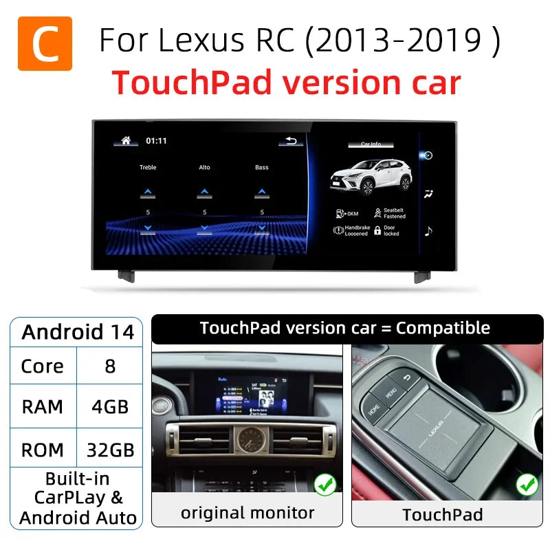 Nunoo Android 14 Wireless Carplay Auto Radio For Lexus IS RC 200 250 300 350 200t 300h Multimedia Player Navigation GPS DSP