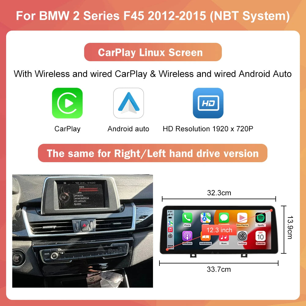 1920*720 Wireless Carplay Multimedia Screen Android Auto For BMW 1 2 3 4 Series F20 F21 F22 F23 F45 F30 F31 F33 F36 NBT System